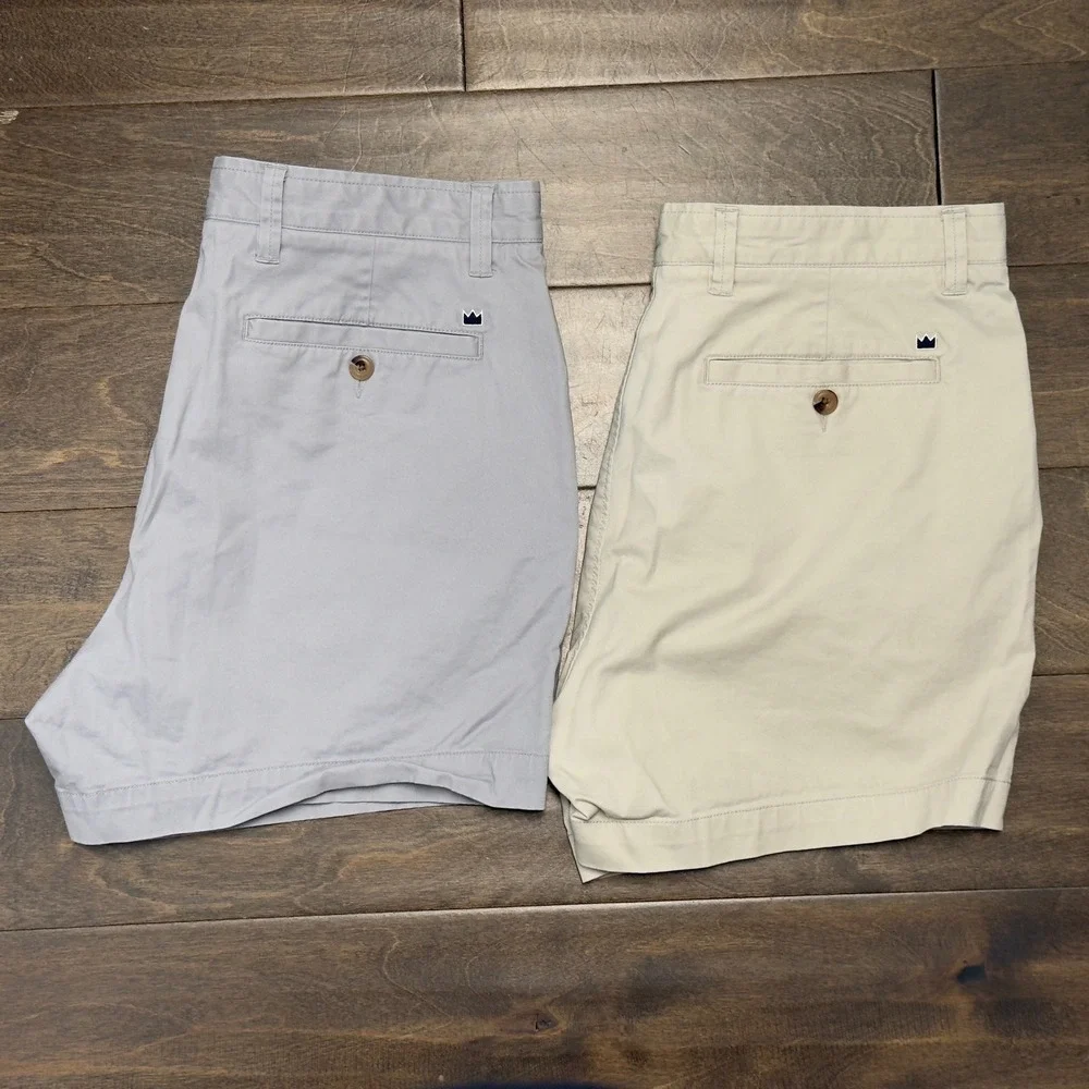 Lot of 2 Crown Ivy Mens Chino Shorts Khaki Grey Flat Front Cotton Size 34 LP
